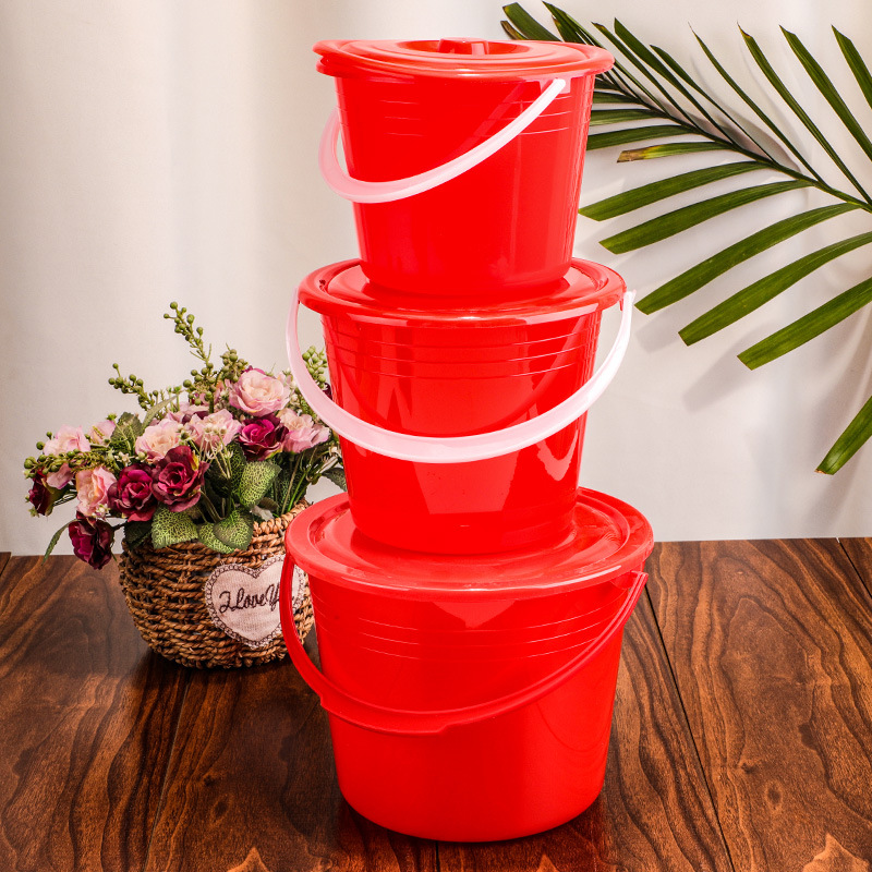 Plastic small bucket with lid paint bucket small red bucket children's painting Beach egg bucket stall stall bucket