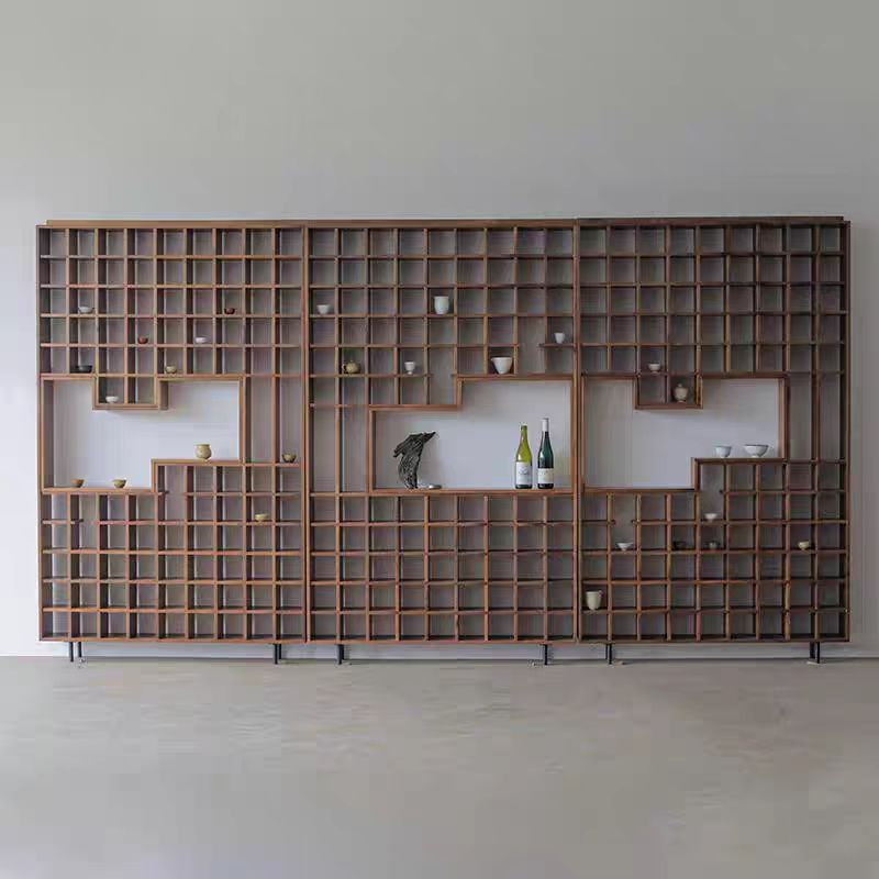 New Chinese Style Old Elm Ancient Rack Full Wall Prellis Rack Duobao Pavilion Tea Cup Rack Solid Wood Ancient Rack Living Room Ancient Rack