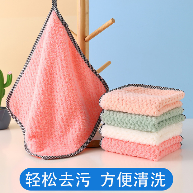 Wholesale hanging pineapple Grid Edge covered rag small square towel absorbent rag lint-free hand towel kitchen dish towel