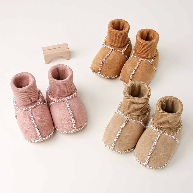 Newborn baby toddler shoes socks autumn and winter non-slip baby fleece-lined thickened imitation wool soft sole shoes for boys and girls