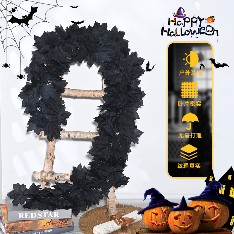 Leaf Decoration Artificial Maple Leaf Thanksgiving Rattan Vine Wall Hanging Halloween 36 Bilateral Leaves Autumn Maple Leaf Landscaping