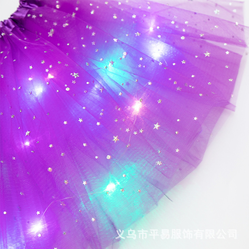 Tutu Skirt Kidsren's Led Lighted Skirt Ins Export European and American Star Sequin Skirt Tutu Skirt Luminous Mesh Skirt