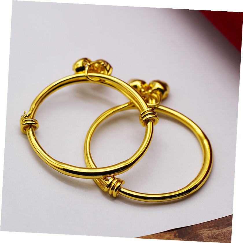 High Imitation Glossy Baby Bracelet with Bell Child Silver Bracelet Bracelet Wholesale Children's Bracelet Push-Pull Factory Direct Sale