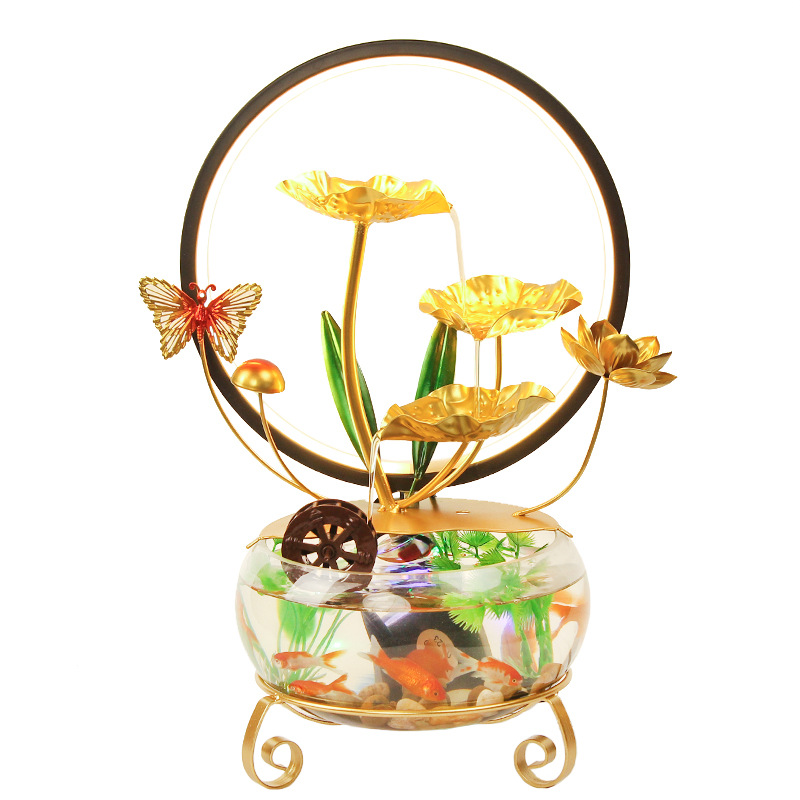 Live explosion desktop home glass fish tank running water ornaments office living room porch landscape fountain decorations