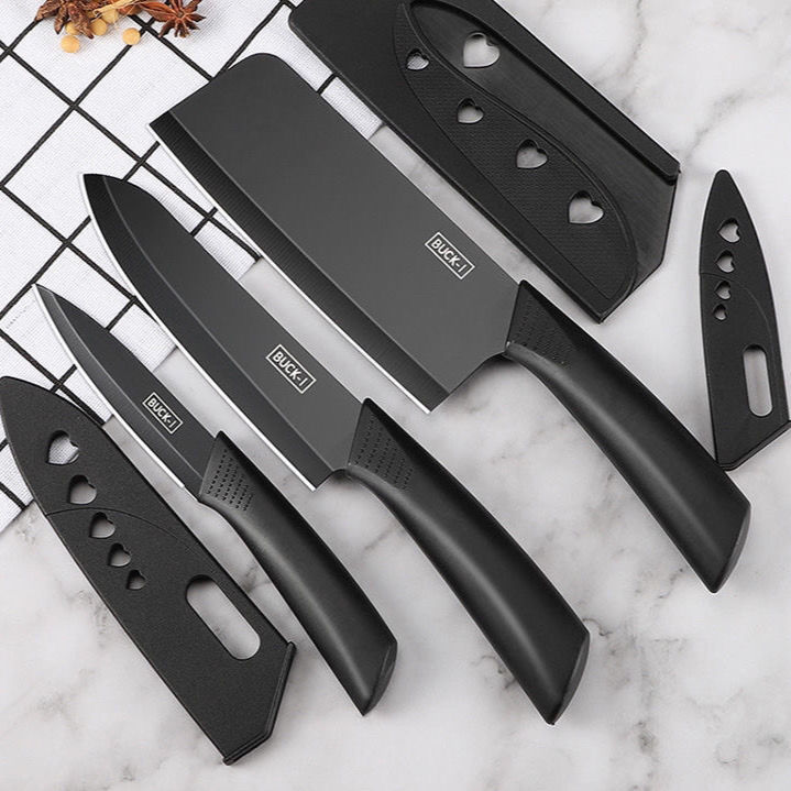 Black Steel Small Kitchen Knife Women's Knife Stainless Steel Black Blade Chef Knife Household Fruit Knife Seven-piece Gift Knife suit