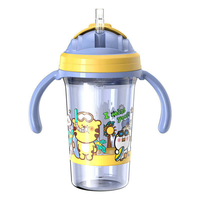 Children's Water Cup, Large Capacity, Anti-Drip Water Cup with Lid and Handle, Insulated, Anti-Scalding, Anti-Fall, Learning Drinking Cup, Training Cup