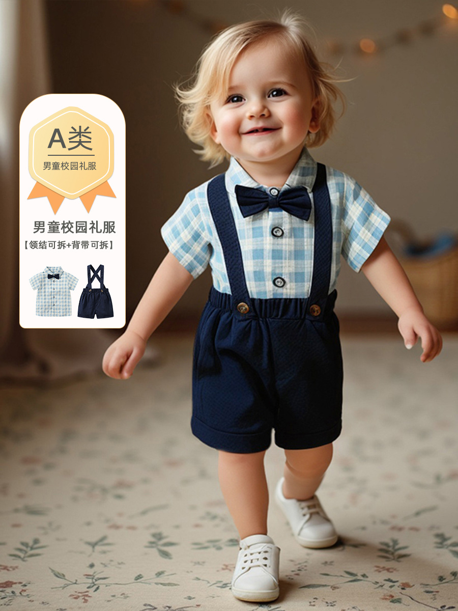One-year-old dress children's clothing in stock children's bow tie shirt suspenders suit boys' school children's 61 performance garden clothing