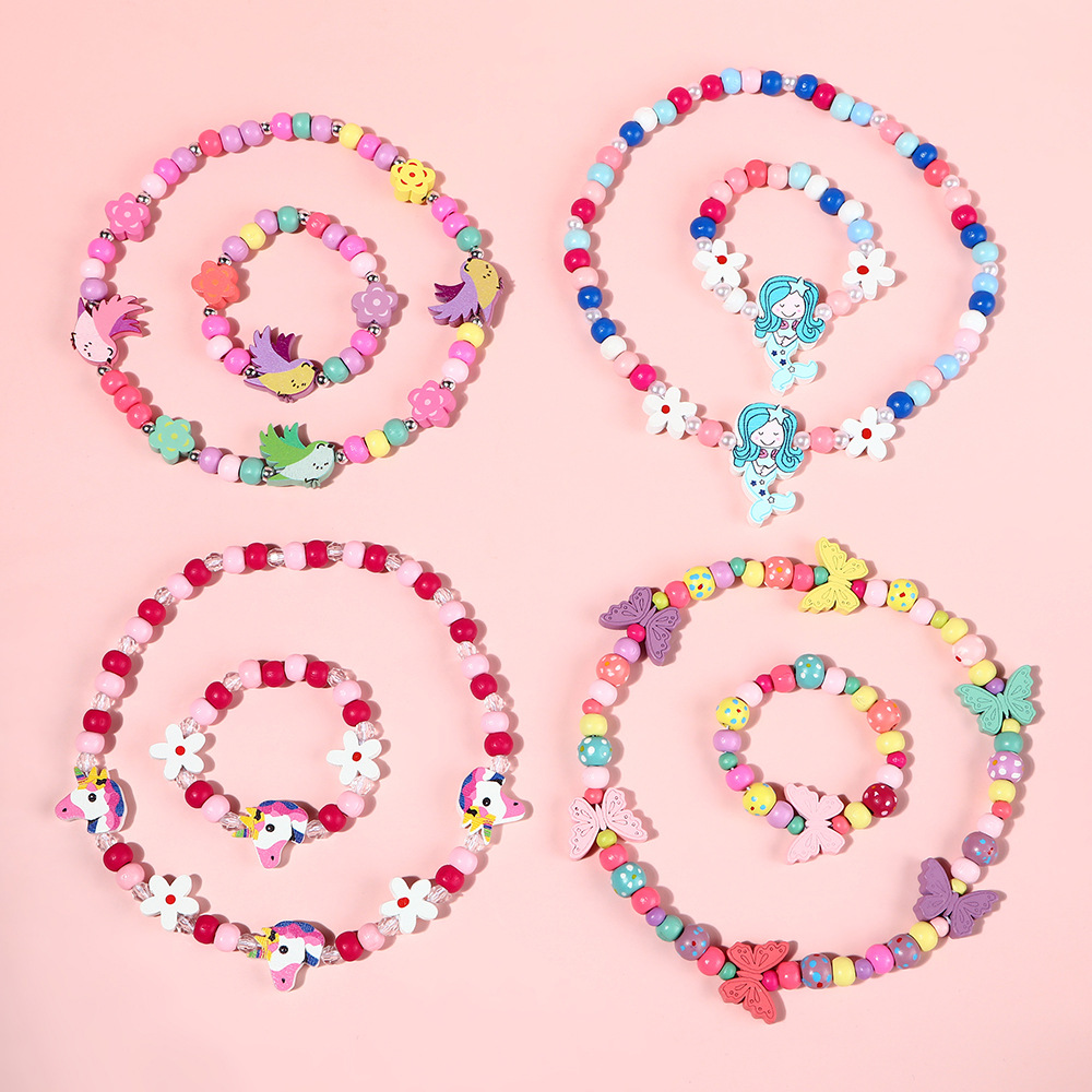 New Cross-border Hot Selling Children's Necklace Bracelet Set Candy Color Mermaid Pattern Necklace Cute Princess Necklace