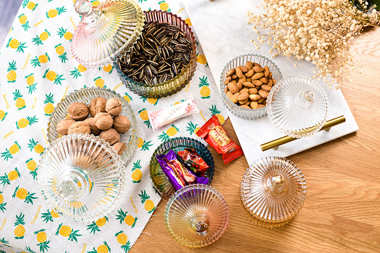 European-style glass candy jar transparent storage jar with lid fruit bowl sugar jar seasoning jar ashtray jewelry box Qin Xuan