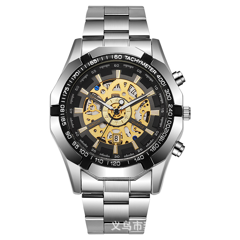 Foreign trade hot sale Xiyin TEMU men's fashion electroplated tungsten steel leisure automatic imitation mechanical watch wholesale