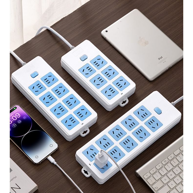 Plug row independent switch jack plug socket wiring board with wire wireless power cord household porous multi-function plug