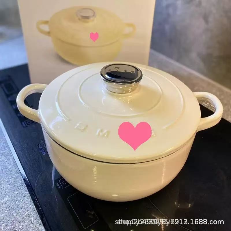Foreign Trade Explosions Smeg Enamel Pot 24cm Double-ear Cast Iron Pot Smeg Thickened Non-stick Pot Stew Soup Pot Round