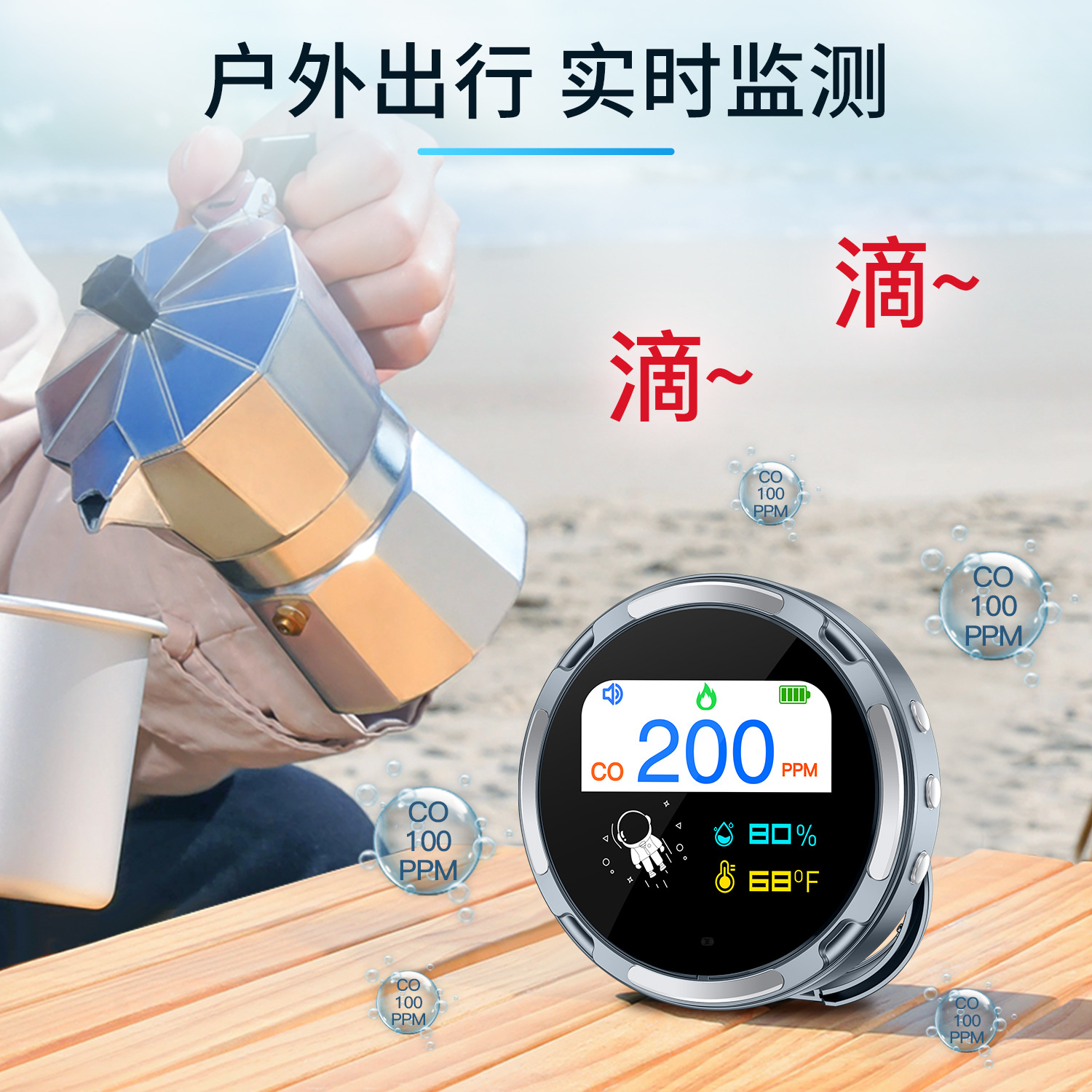 Cross-Border New Mini Carbon Monoxide Detector Waterproof Grade Household Portable Carbon Monoxide Alarm Detector