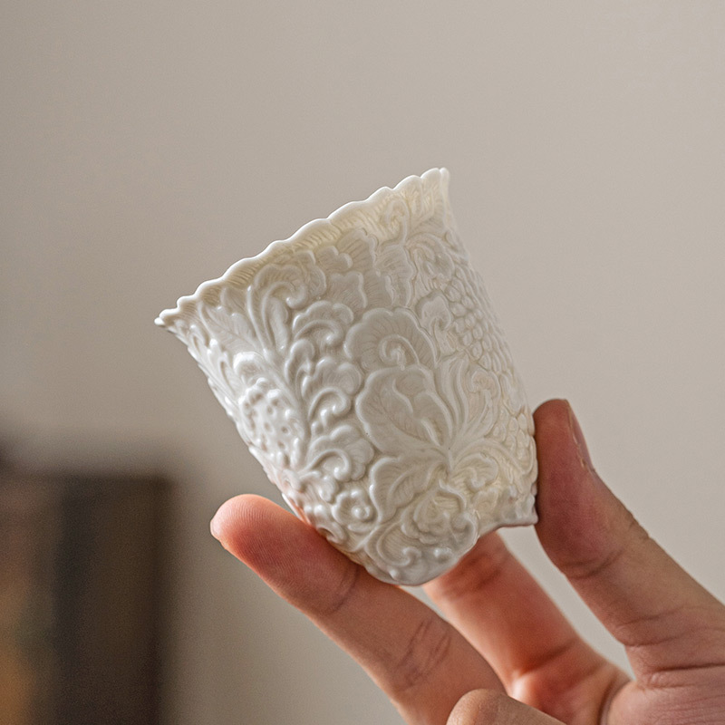 Plant Gray Three-Legged Peony Scent Cup Ceramic Tea Cup Master Cup Single Cup Kung Fu Tea Set Drinking Tea Cup Tea Cup