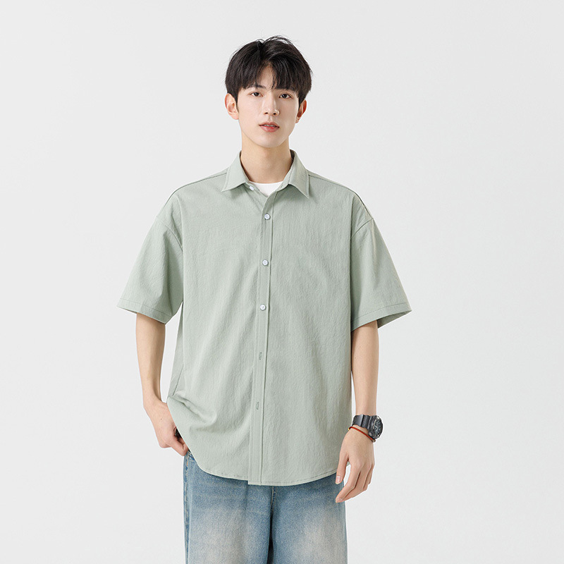 Гавайская рубашка с коротким рукавом, мужская летняя, японский стиль, простая свободная повседневная рубашка из чистого хлопка с тремя четвертями рукава