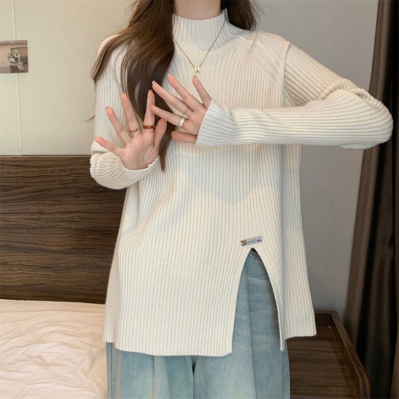 Autumn and Winter All-match New Half-high Neck Maternity Knitted Top Simple Base Core-spun Yarn Sweater