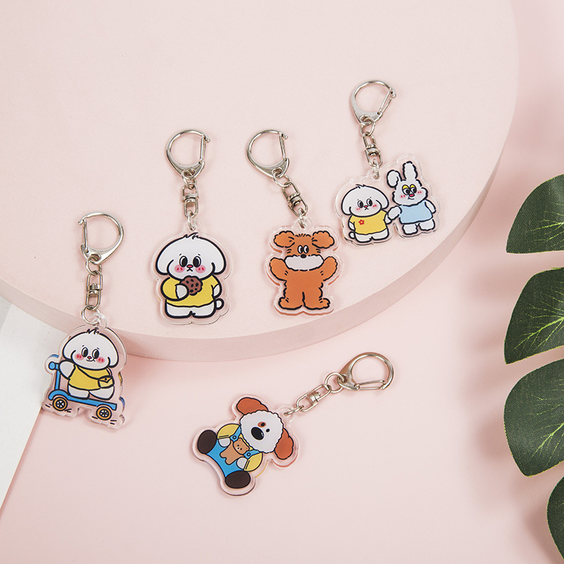 Korean Ins Soft Cute Rabbit Cartoon Puppy Acrylic Keychain Wholesale Pendant School Bag Accessories Gifts