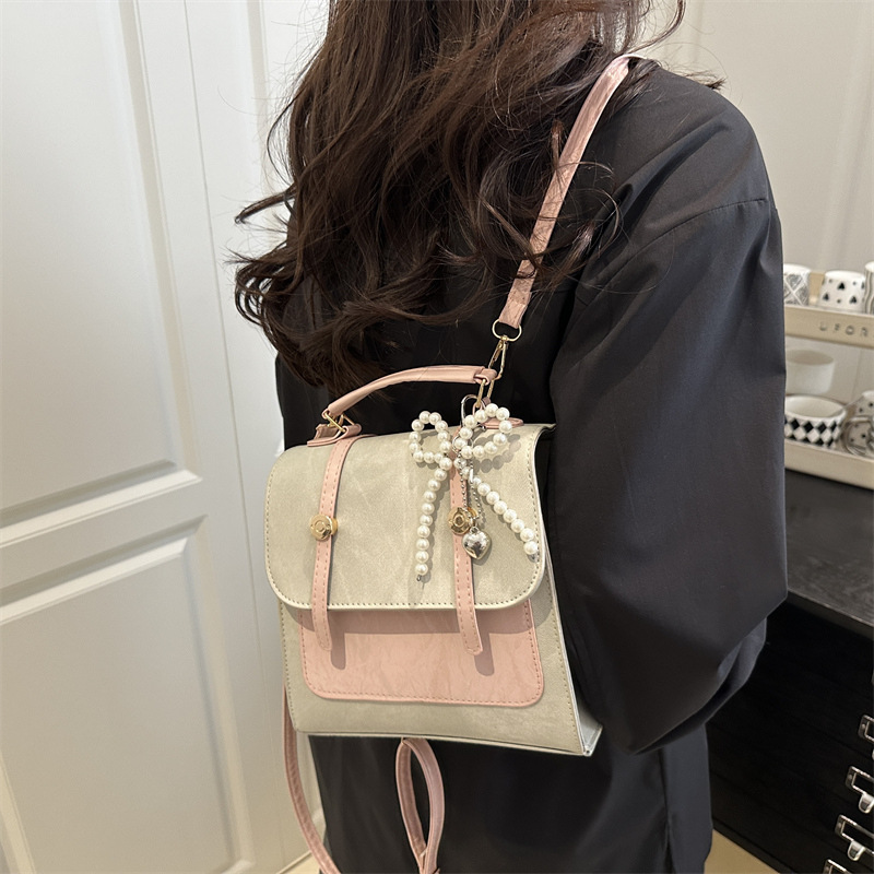 Amy Rabbit Women's Bag 2025 New Vintage Contrast Backpack Fashionable Casual Korean Style College Style Shoulder Handbag
