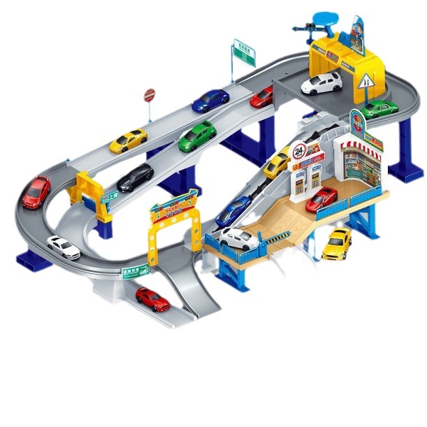 Explosions children's city overpass rail car multi-storey parking lot suit large gift box packaging toys free shipping wholesale