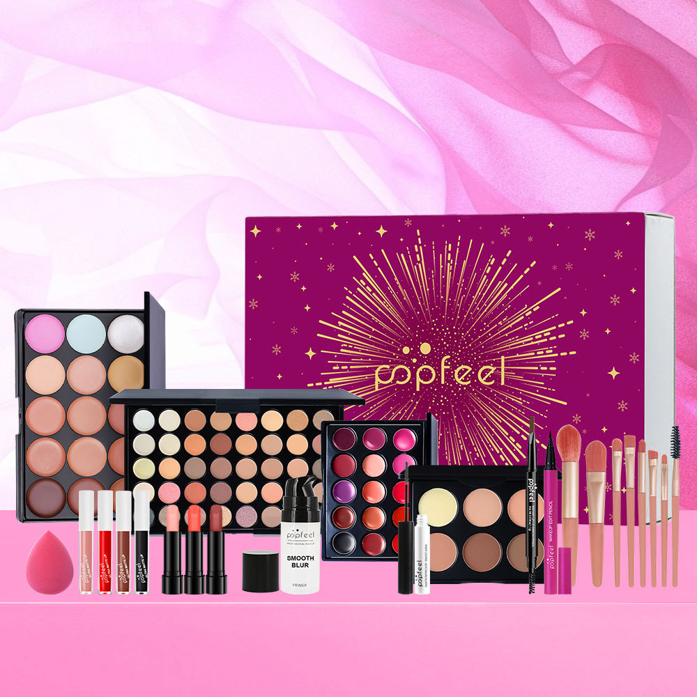 Popfeel Makeup Set Holiday Gift Box Earth-Tone Eyeshadow Lip Gloss Lipstick Etc. Suitable for Beginners' Beauty Makeup