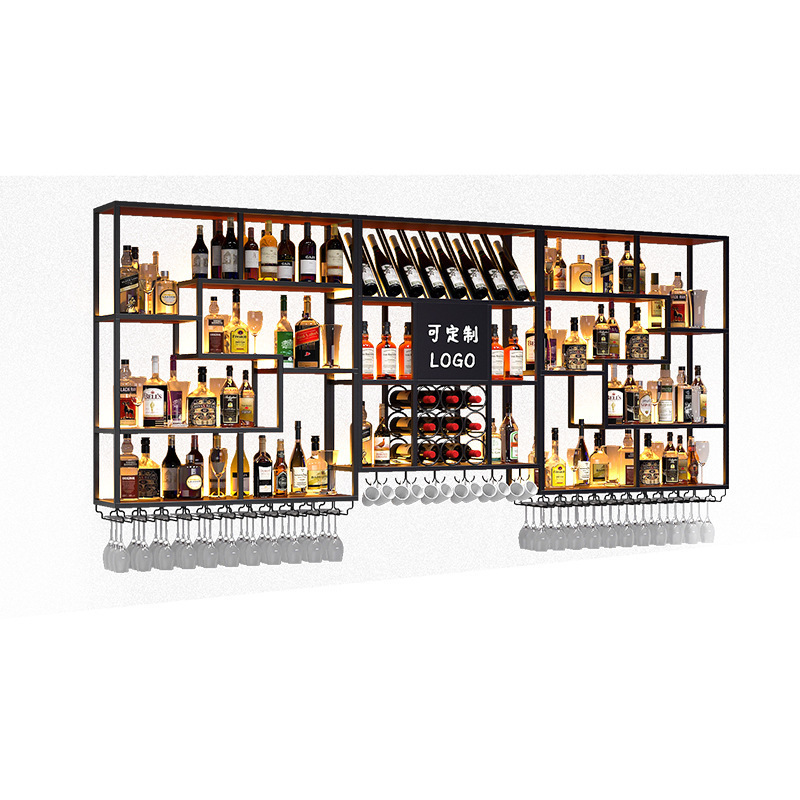 Popular Bar Table Wine Cabinet Wall-Mounted Wine Rack Clear Bar Industrial Style Red Wine Cabinet Display Rack Light Luxury Storage Rack