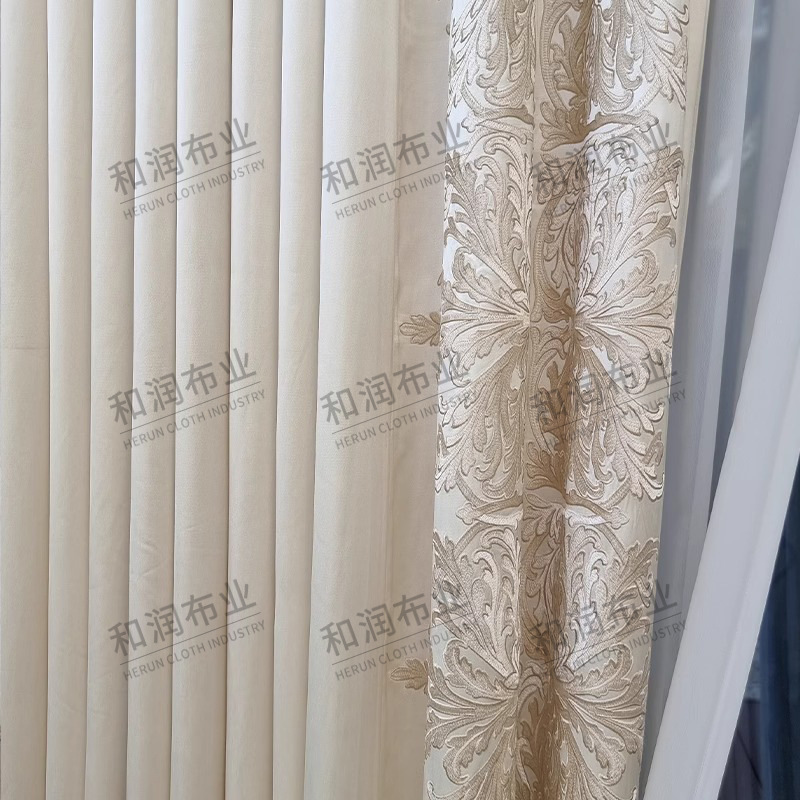 American French Light Luxury Curtains High-End Villa Living Room High-End Bedroom Full Blackout Embroidery White High Precision