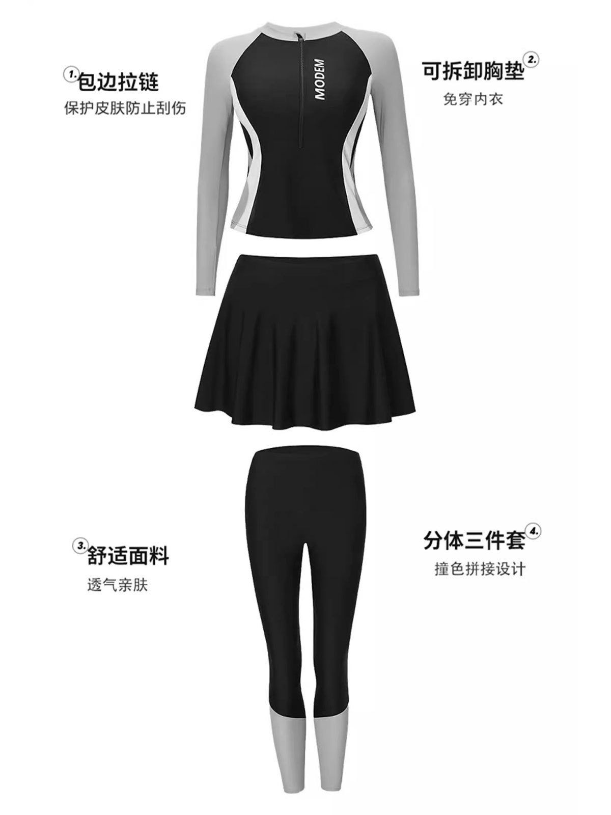 Swimwear Women's 2024 New Swimming Sunscreen Three-piece Set Conservative Split Long Sleeve Trousers Surf Snorkeling Jellyfish Clothes