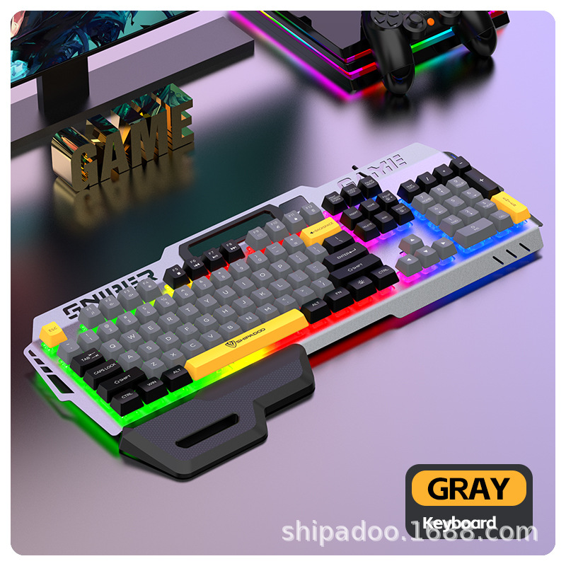 Shibadu Gk50 Suspended Keycap Mechanical Feel Metal Panel Three-Color Hand Rest Wired Gaming Keyboard and Mouse