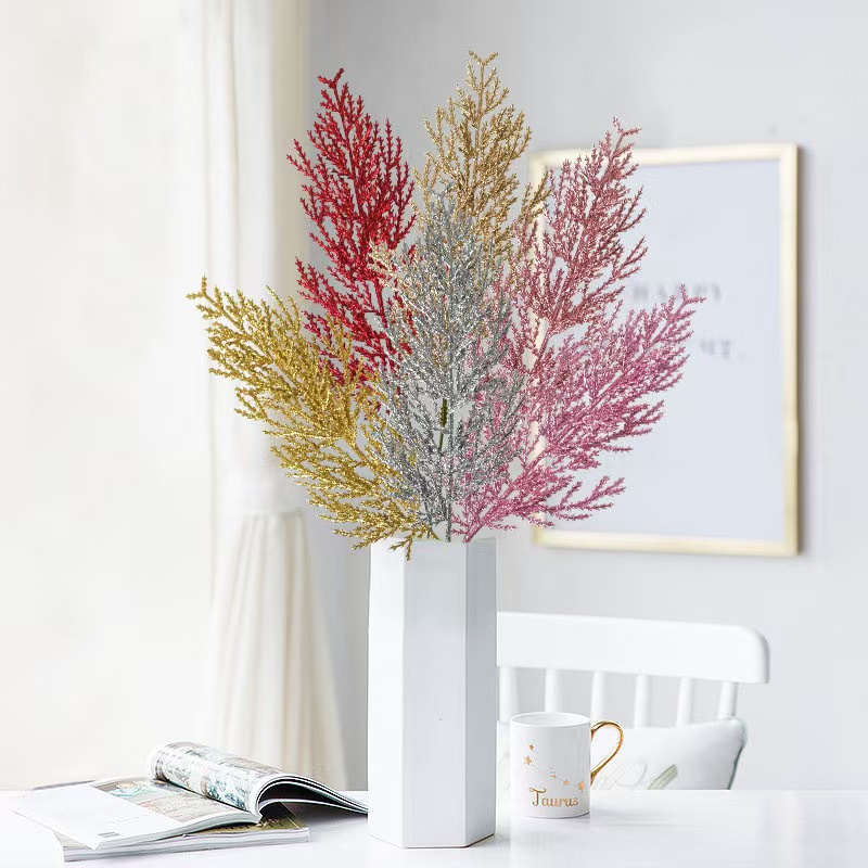 Christmas gold powder leaf festival decoration DIY flower arrangement various color series material manufacturers wholesale pine needles
