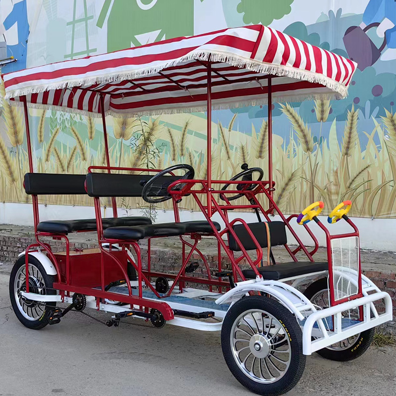 Электрический туристический велосипед с четырьмя колесами, велосипед с силой помощи для четырех человек, для пляжных экскурсий