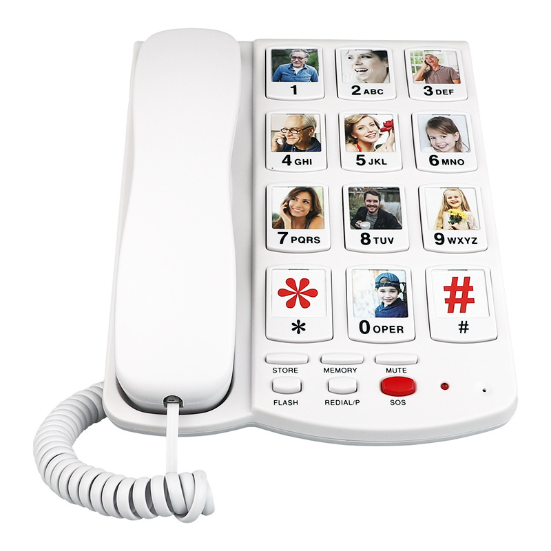 Wired telephone landline elderly machine double-key dialing SOS for help large button volume replaceable photo
