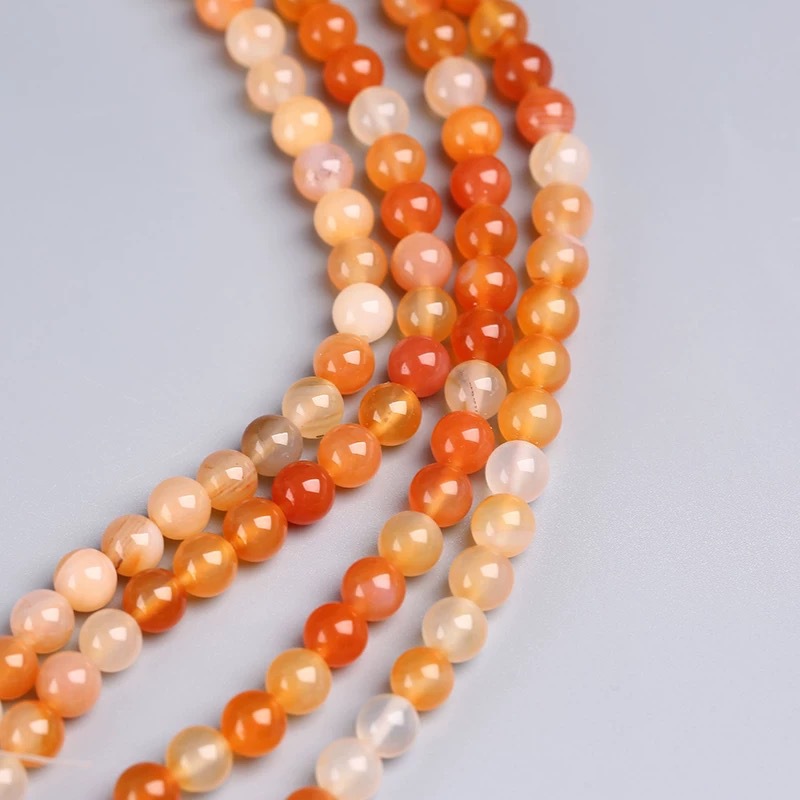 Huige Fang Natural Primary Color Agate Loose Beads Round Beads DIY Jewelry Accessories Red and White Agate Beads Semi-Finished Products Wholesale