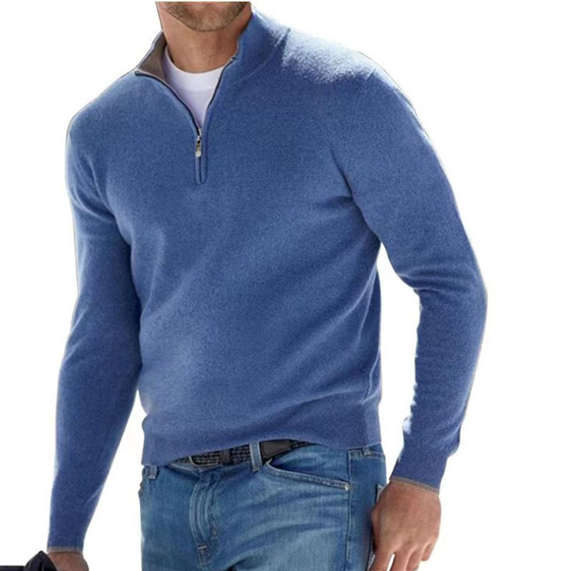 2023 Independent Station Amazon New Autum Long-sleeVed V Neck Wool VelVet Zipper Men's Casual Top polo Shirt