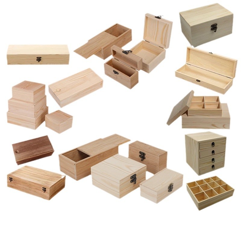 Solid Wood Gift Box Custom-Made Rectangular Wooden Box with Lock Cross-Border Gift Packaging Box Retro Pull-Out Lid Wooden Box