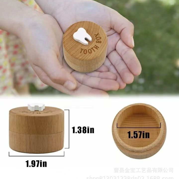 Ready Stock Kidsren's Tooth Memorial Box Collection Wooden Round Lanugo Deciduous Tooth Box Boys and Girls Beech Tooth Storage Box
