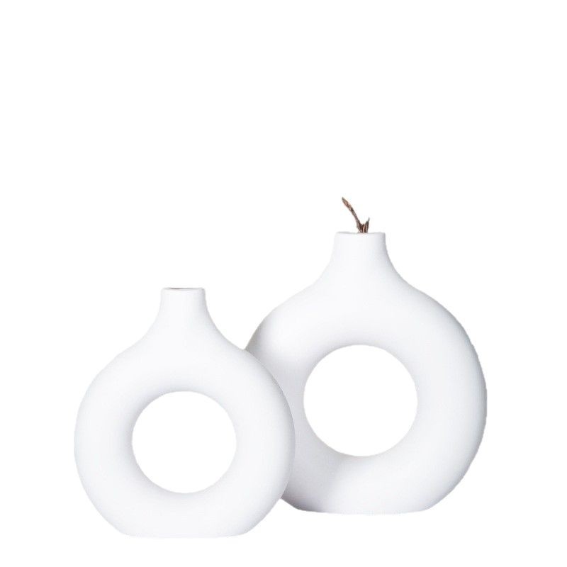 Nordic Ins Style Creative Round Donut Vase Home Decoration Crafts Living Room Flower Arrange Cross Border