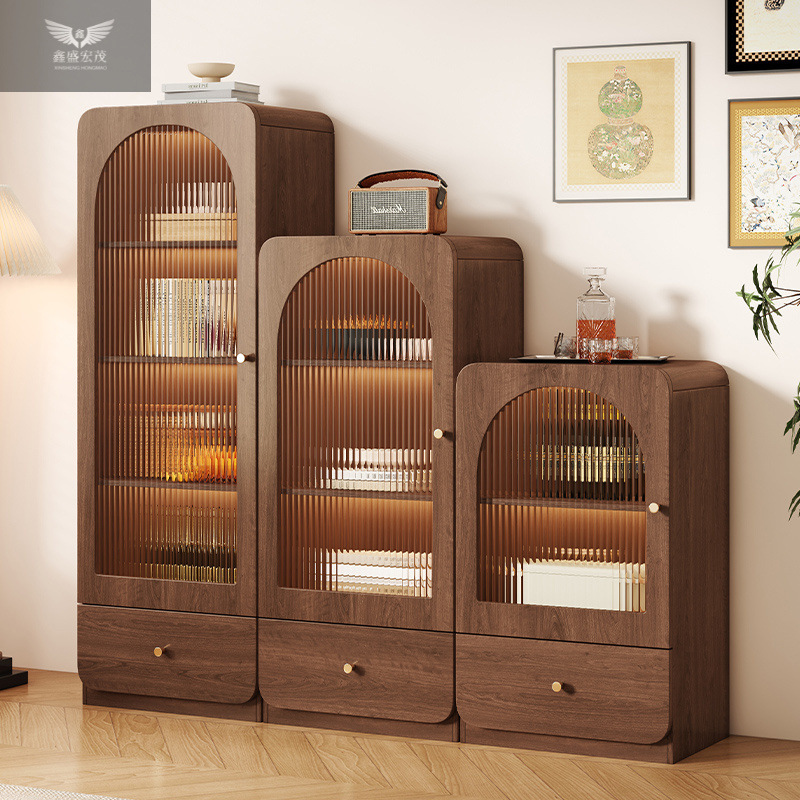 Ретро-стиль Стеклянный Сайдборд Шкаф для вина Настенный для Гостиной, Стоящий Шкаф, Шкаф для ТВ, Узкий Шкаф для Хранения