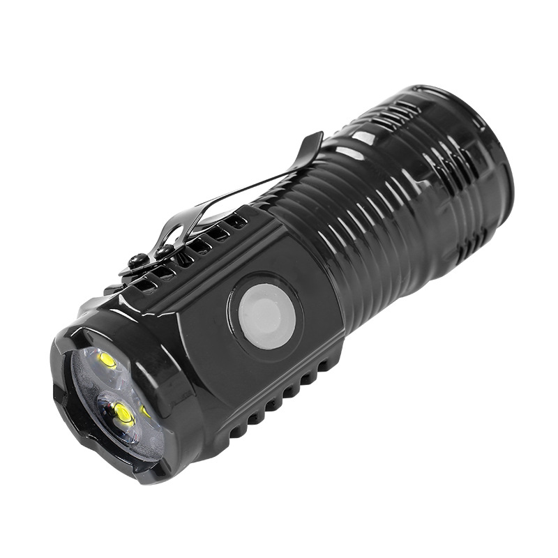 Fully Chinese Packaging 69-Yard Ultra-Bright Led Three-Eye Small Steel Cannon Flashlight Strong Light Rechargeable Portable Outdoor Lighting