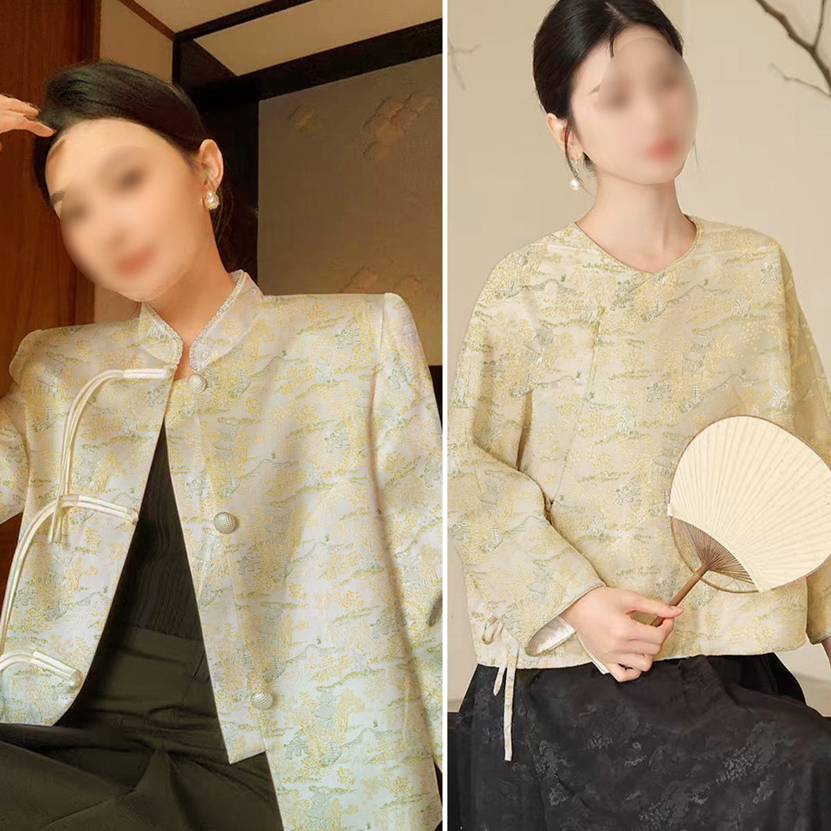 "FS021 Bridge Scenery" National Style Imitation Song Brocade Jacquard Fabric Vest Jacket Children's Wear Brocade Clothing Fabric