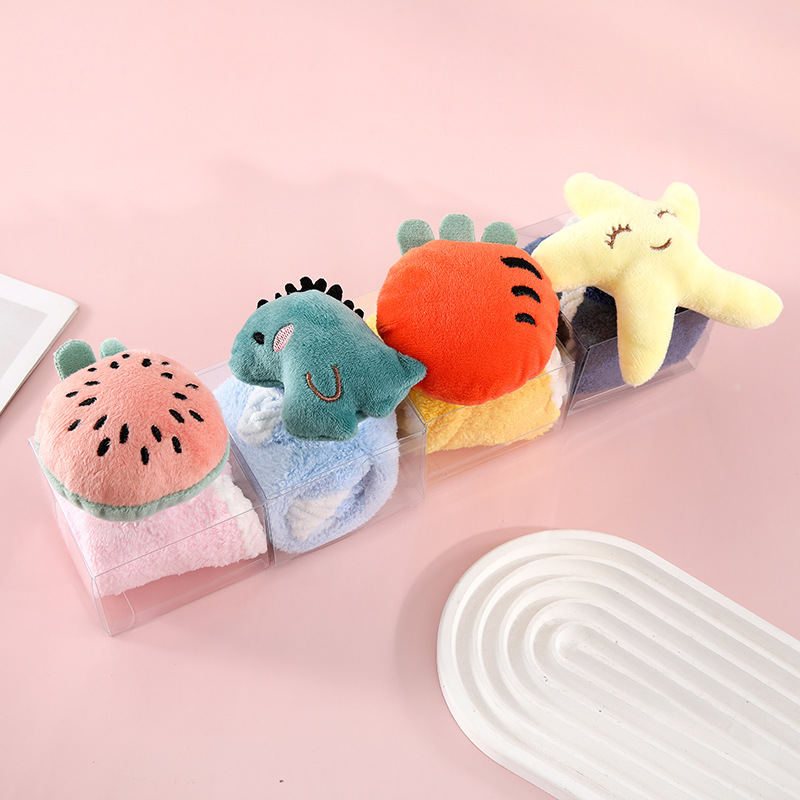 Hand gift fruit hanging towel box absorbent children's cute hanging coral fleece cartoon towel with toy dishcloth
