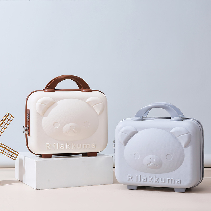Bear cosmetic case suitcase cartoon luggage Women's portable boarding case hand gift box storage box 14-inch