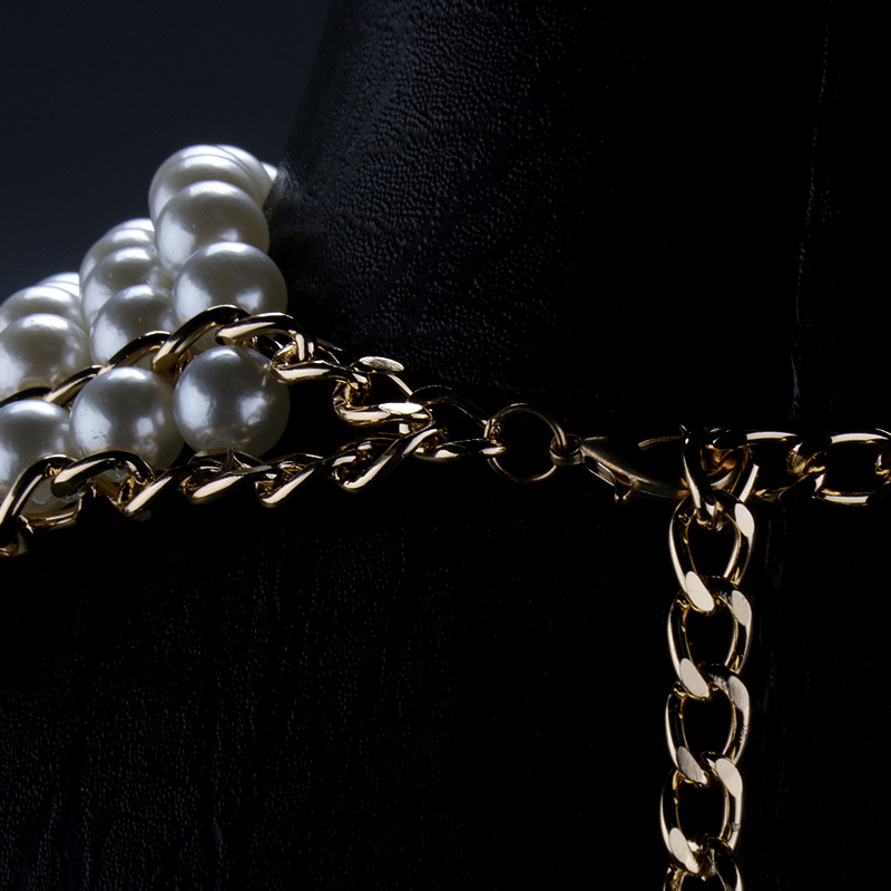 New cross-border hot selling pearl handmade shoulder chain European and American popular necklace strength chain multi-layer back chain