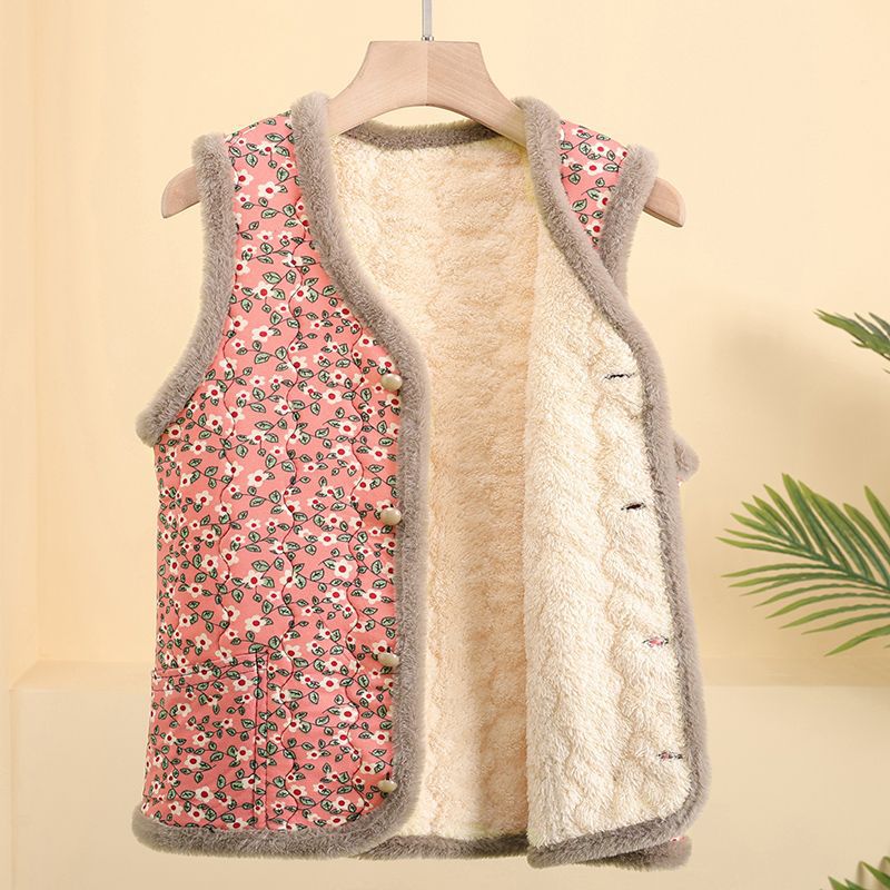 Middle-aged and elderly new autumn and winter clothing mother waistcoat grandma fleece-lined floral autumn and winter vest padded warm coat vest
