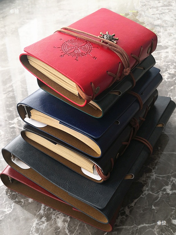 European-Style Retro Faux Leather Travel Journal with Strap, Loose-Leaf Kraft Paper Nostalgic Pen Diary, Available in Large, Medium, and Small Sizes