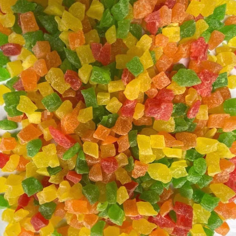 Fresh Papaya Fruit Pieces, Colorful Diced Net Baked Red Rice Fruit, Colorful Papaya Crushed, Sour, Sweet and Delicious Commercial Ld