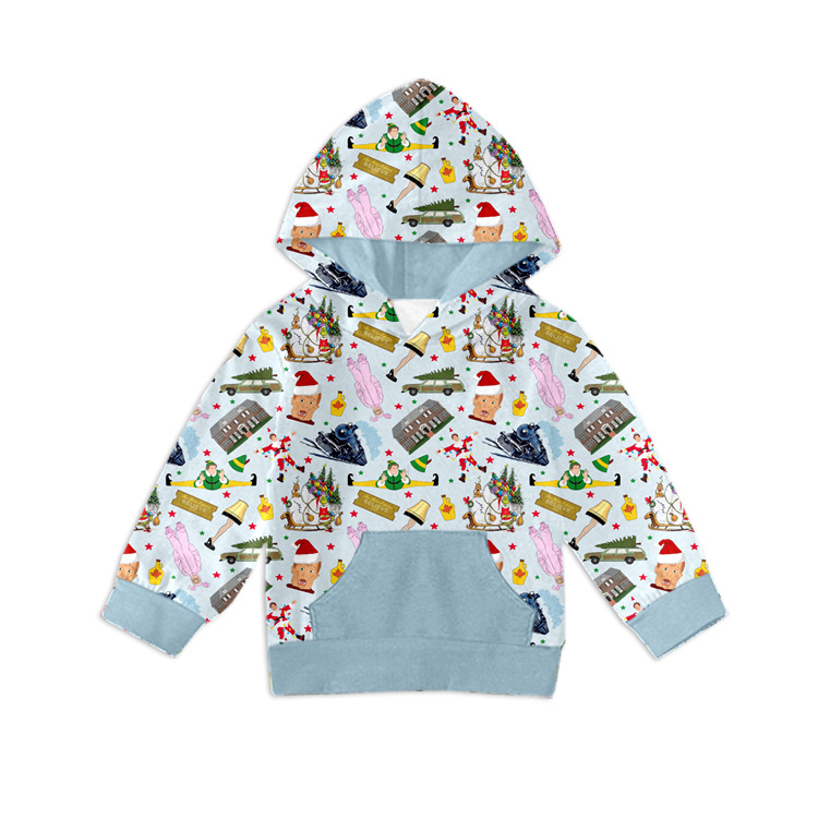 Cross-Border Wholesale Customized Long-Sleeved Hooded Sweatshirts for Boys and Girls Digital Printing Process