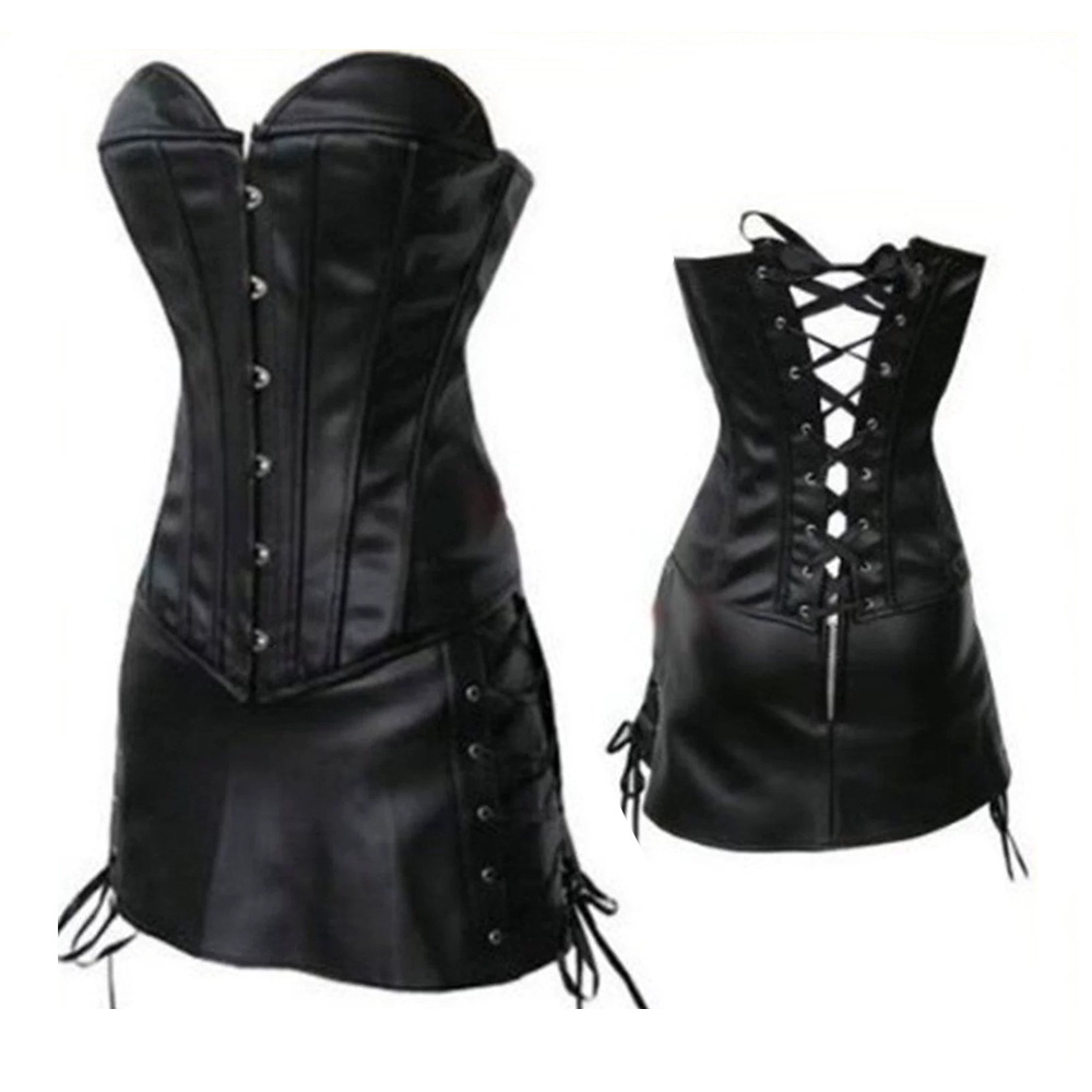 Cross-Border European and American Pu Simulated Leather Corset Set, Sexy Women's Slim-Fitting Chest-Supporting Shapewear, One Piece Drop Shipping