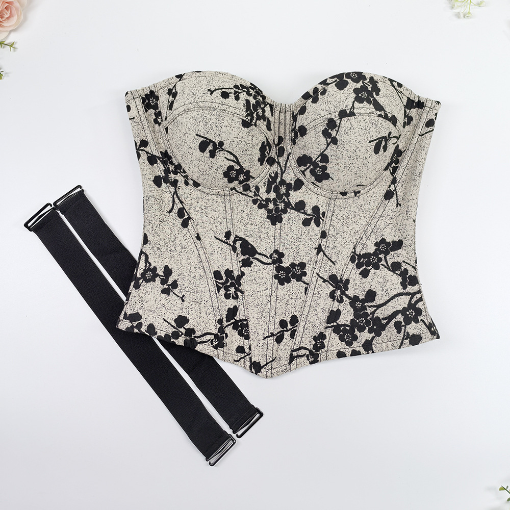 Xia Xin Chinese Classic apricot Branch Embossed High-end Body Shaping Corset Belly Covering Waist Slimming Fishbone Top