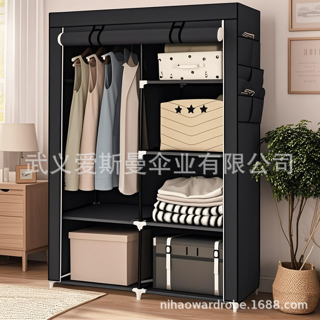 Простой шкаф Двухдверный шкаф Стальной каркас Собранный тканевый шкаф Локер Шкаф для хранения в общежитии Экономичный шкаф для одежды