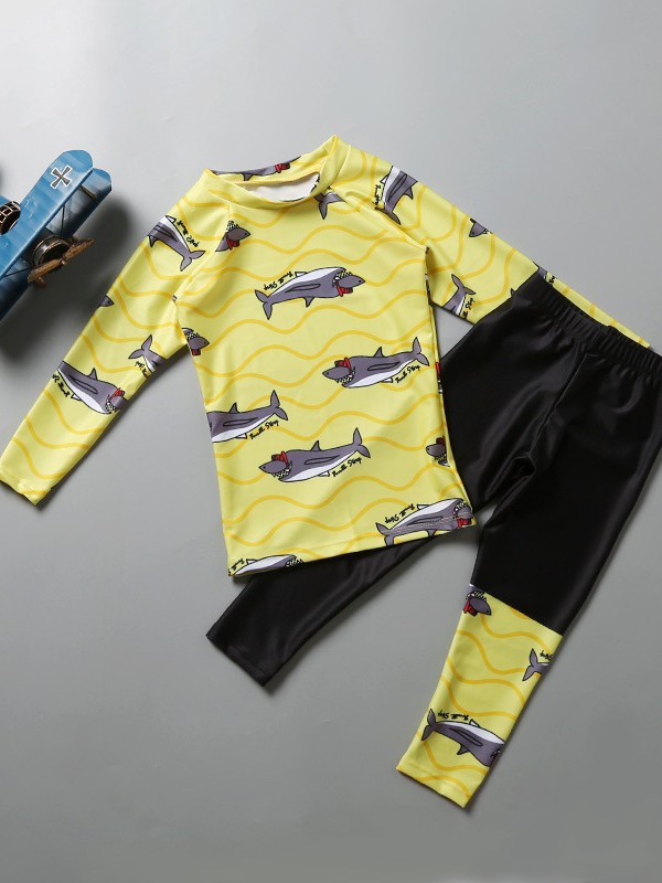 Korean Kidsren's Swimsuit Boys' Medium and Large Kidsren's Long-Sleeved Pants Split Swimsuit Sun Protection Student Large Size Wetsuit